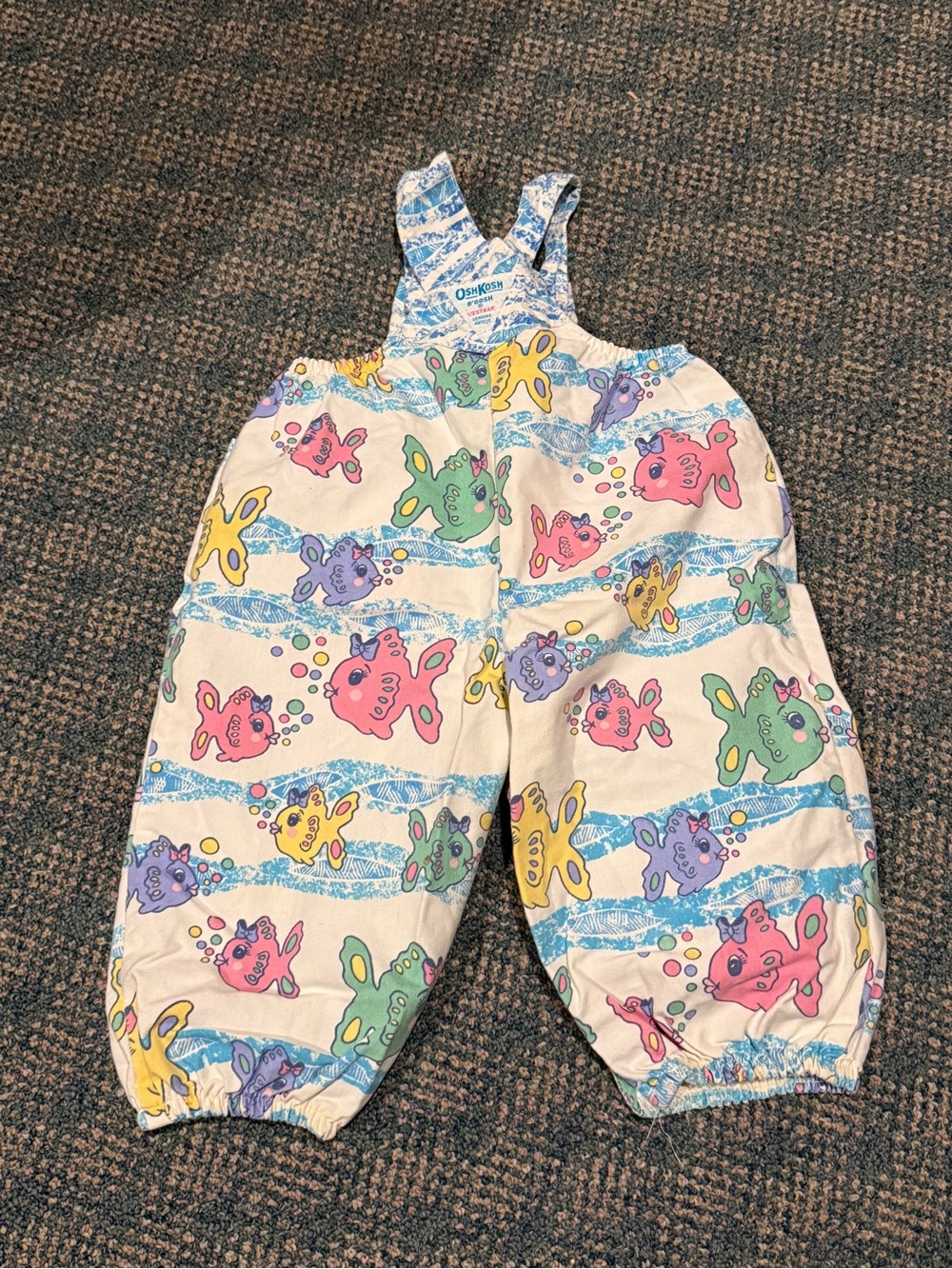 Vtg 90’s OshKosh B'gosh Vestbak Fish Print Overalls size 12mos - Picture 2 of 12